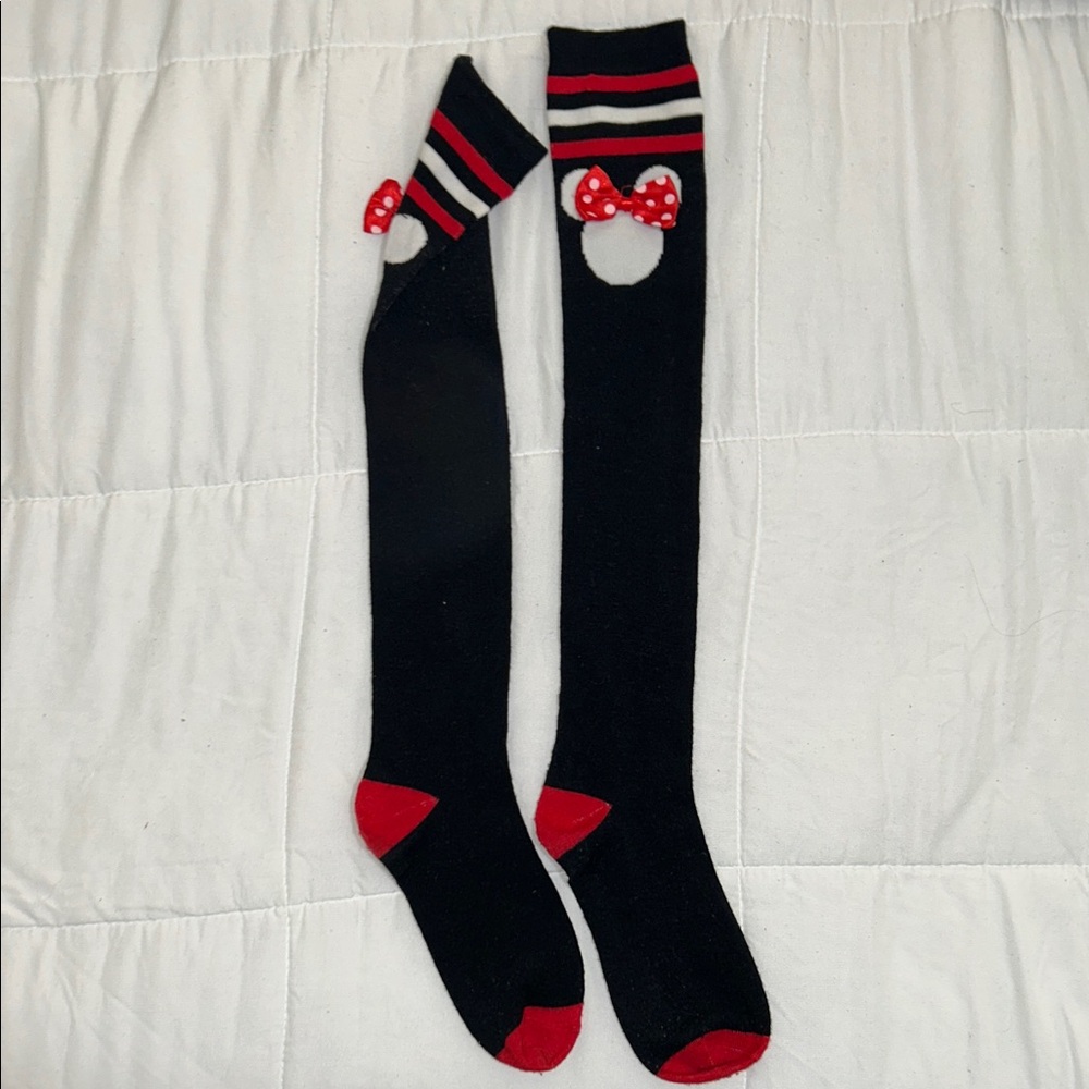 Disney Minnie Mouse Black and Red Knee-High Socks with Bow